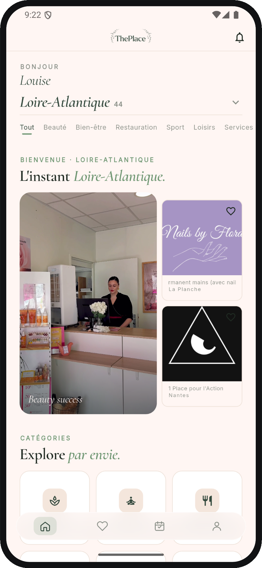 L'application ThePlace — l'offre du mois, cinq prestations choisies et validées.
